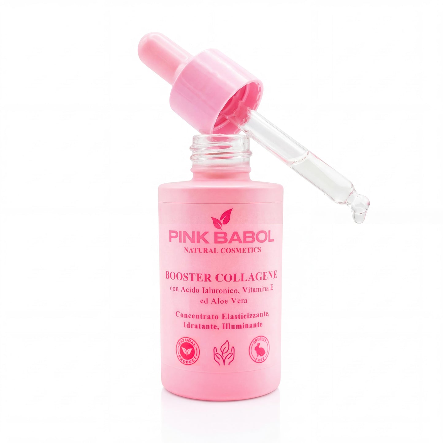Booster Collagene con Acido ialuronico, Vitamina E ed Aloe Vera – Concentrato Elasticizzante, Idratante ed illuminante-Pink Babol