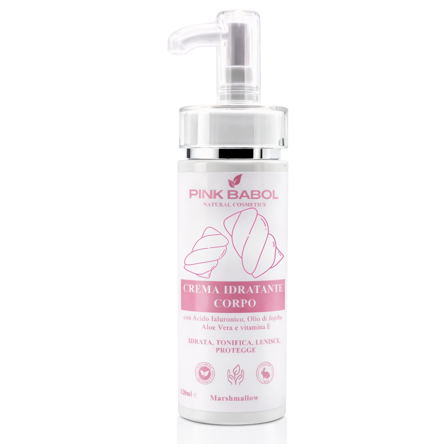 Crema idratante corpo con Acido ialuronico, Olio di Jojoba, Aloe Vera, Vitamina E-Pink Babol