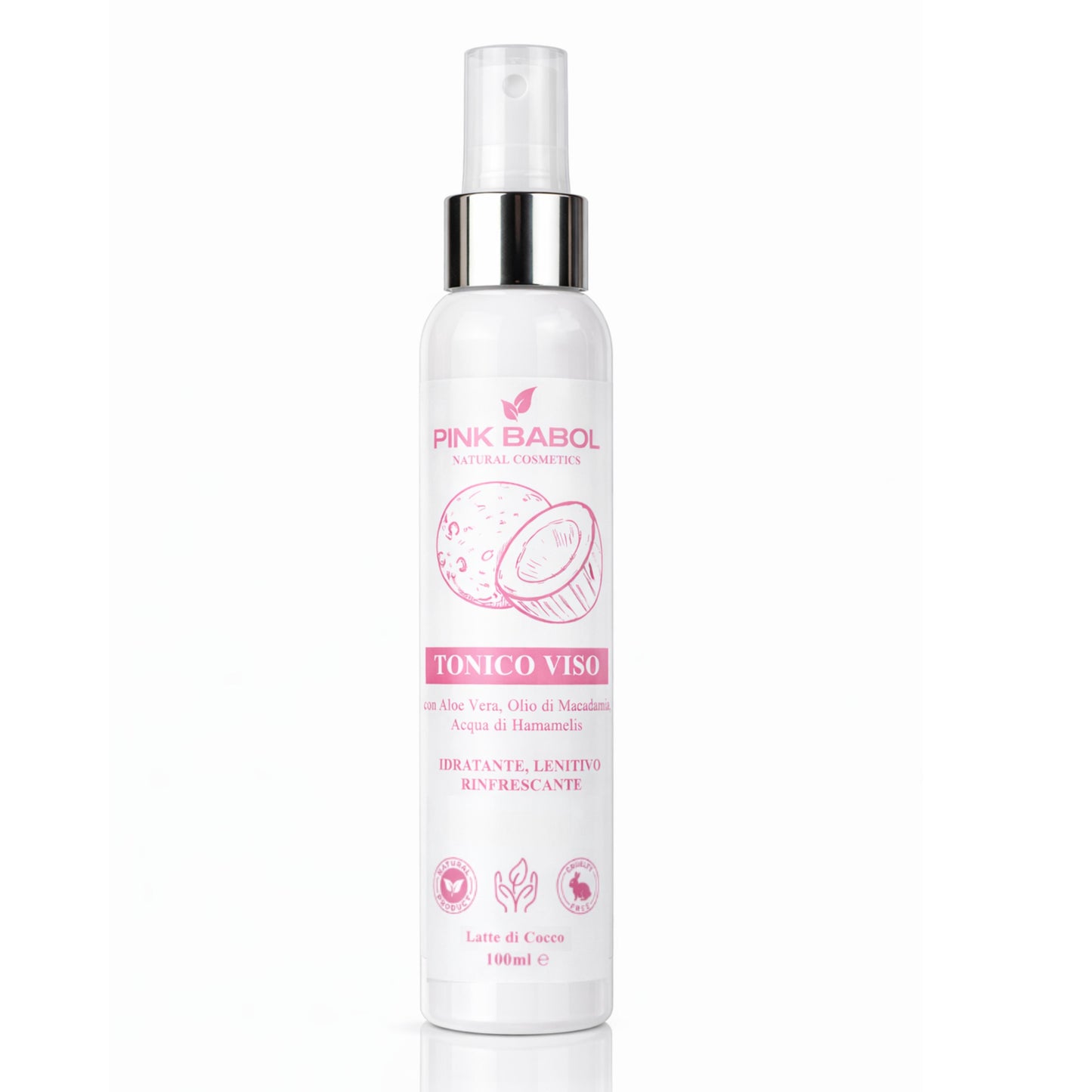 Tonico Viso con Aloe Vera, Olio di Macadamia, Acqua di Hamamelis - Idratante, Lenitivo, Rinfrescante-Pink Babol