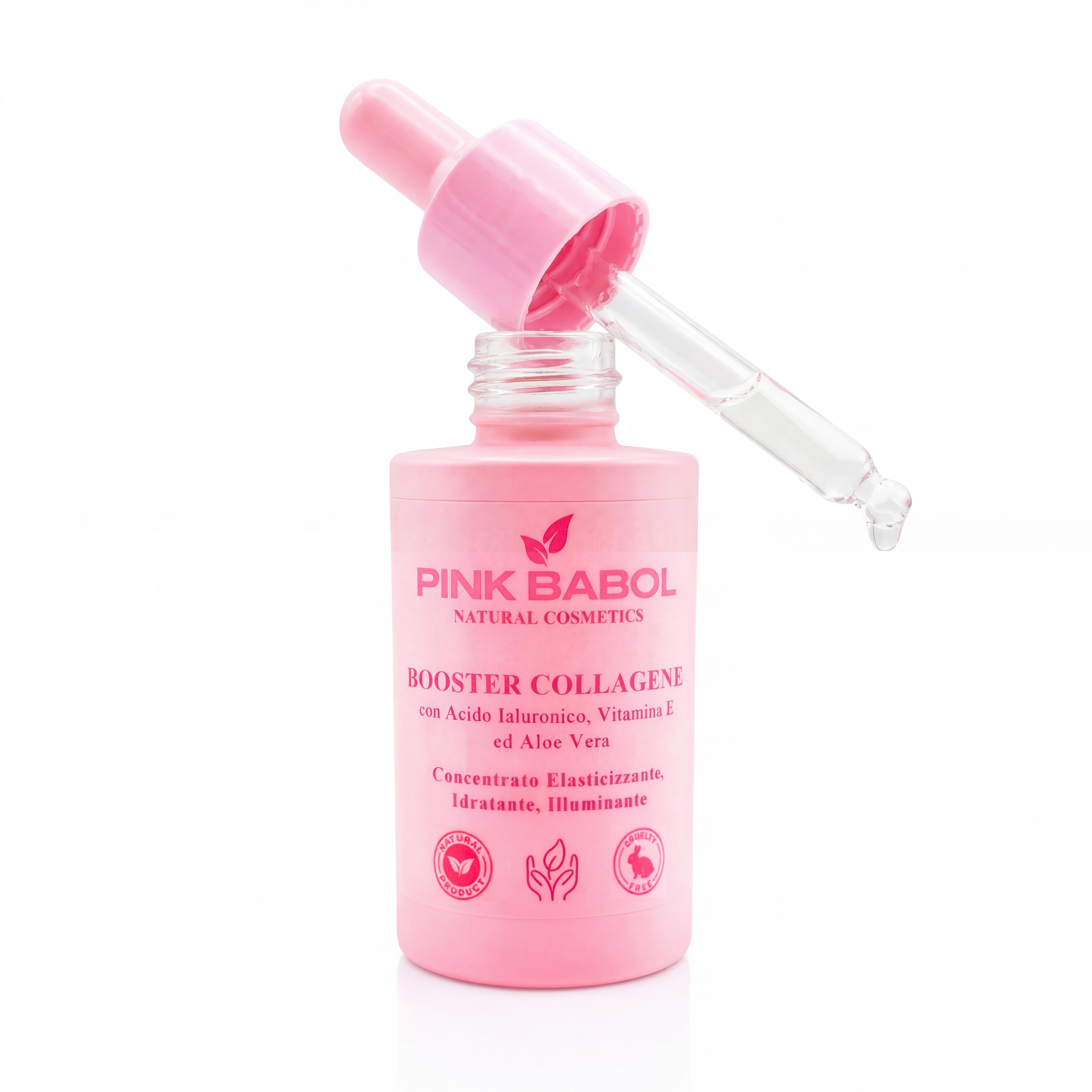 Booster Collagene con Acido ialuronico, Vitamina E ed Aloe Vera – Concentrato Elasticizzante, Idratante ed illuminante-Pink Babol