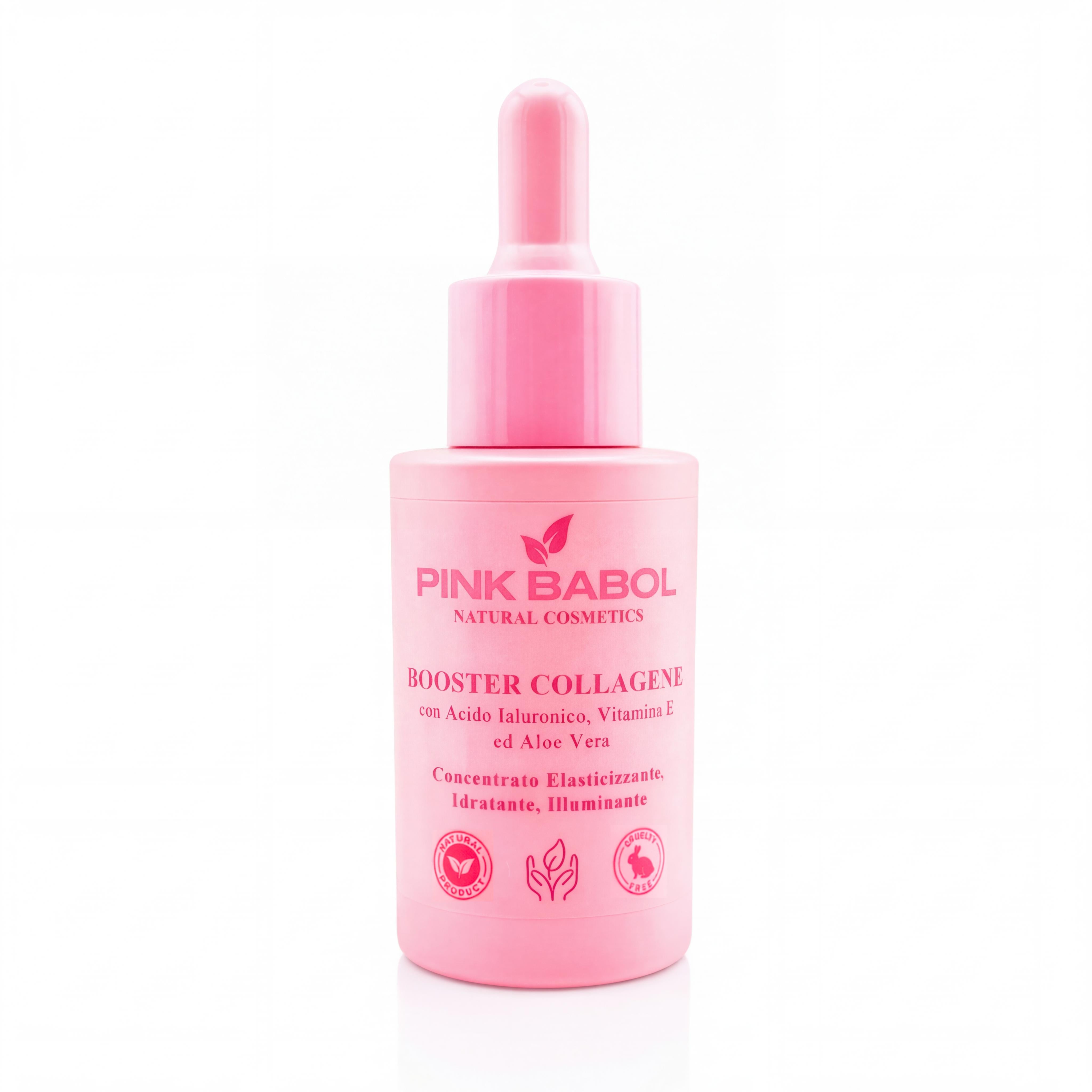 Booster Collagene con Acido ialuronico, Vitamina E ed Aloe Vera – Concentrato Elasticizzante, Idratante ed illuminante-Pink Babol