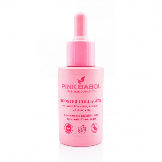 Booster Collagene con Acido ialuronico, Vitamina E ed Aloe Vera – Concentrato Elasticizzante, Idratante ed illuminante-Pink Babol
