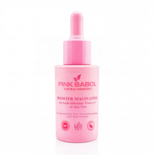 Booster Niacinamide con Acido Ialuronico, Vitamina E ed Aloe Vera - Sebo Normalizzante, Anti imperfezioni-Pink Babol