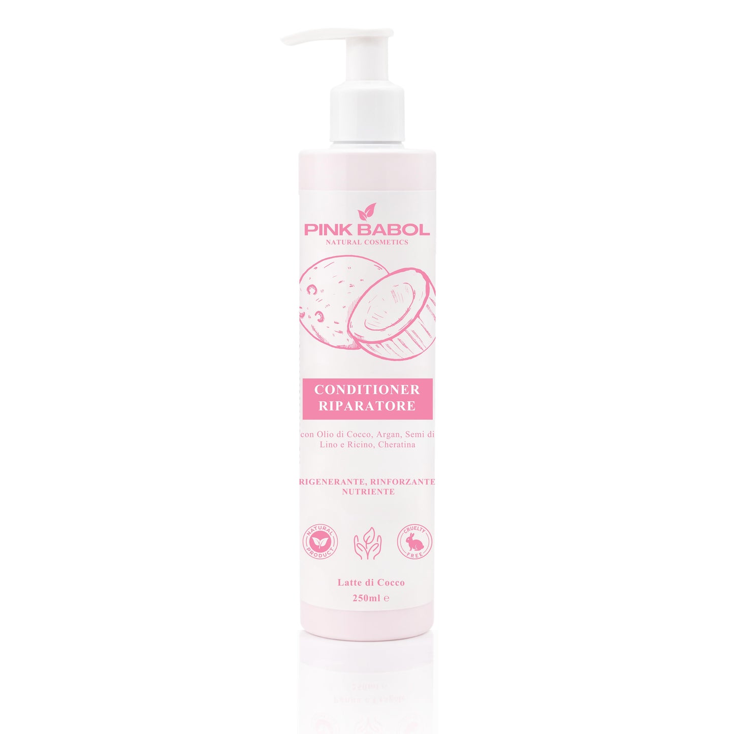Conditioner Riparatore con Olio di Cocco, Argan, Semi di Lino e Ricino, Cheratina - Rigenerante, Rinforzante, Nutriente-Pink Babol