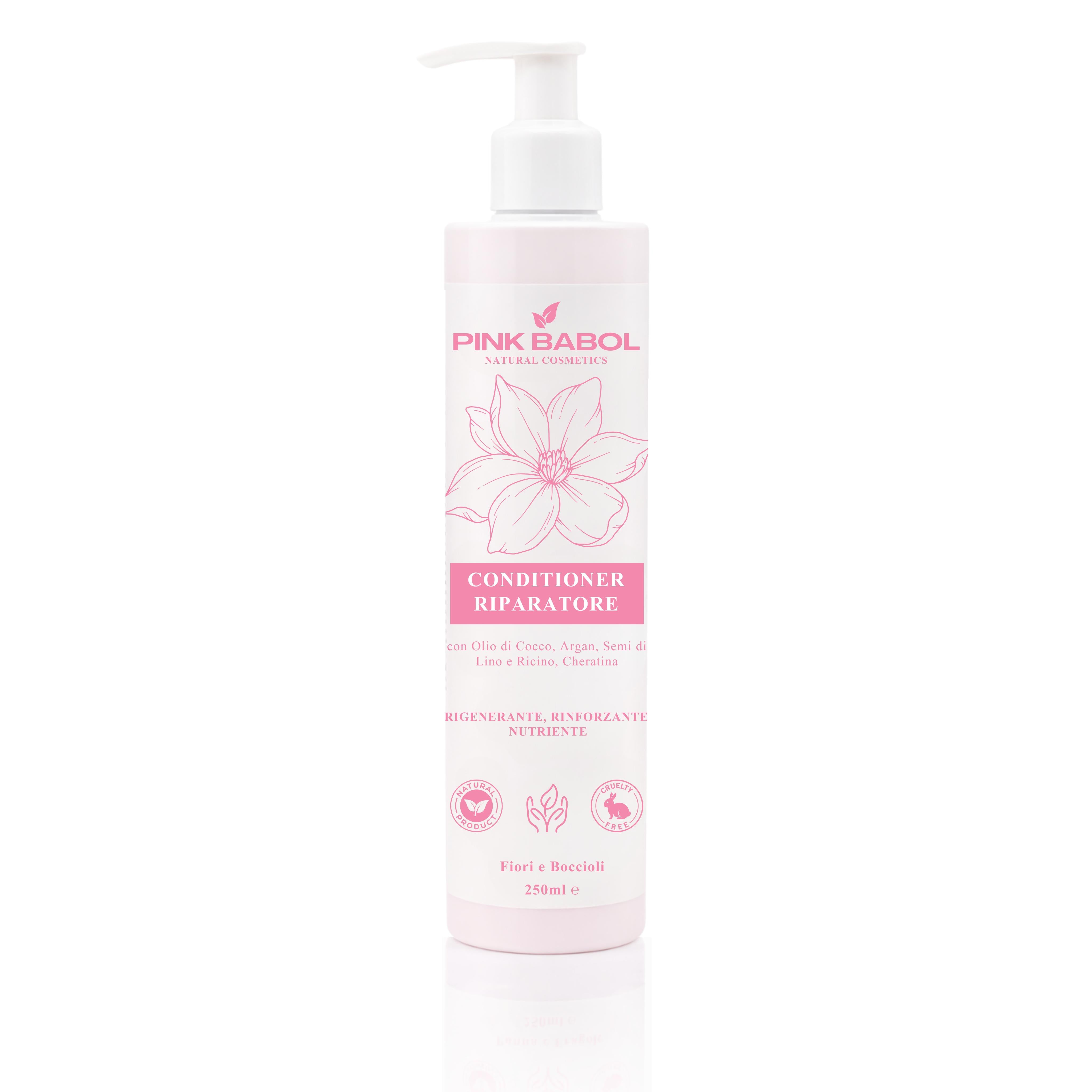 Conditioner Riparatore con Olio di Cocco, Argan, Semi di Lino e Ricino, Cheratina - Rigenerante, Rinforzante, Nutriente-Pink Babol