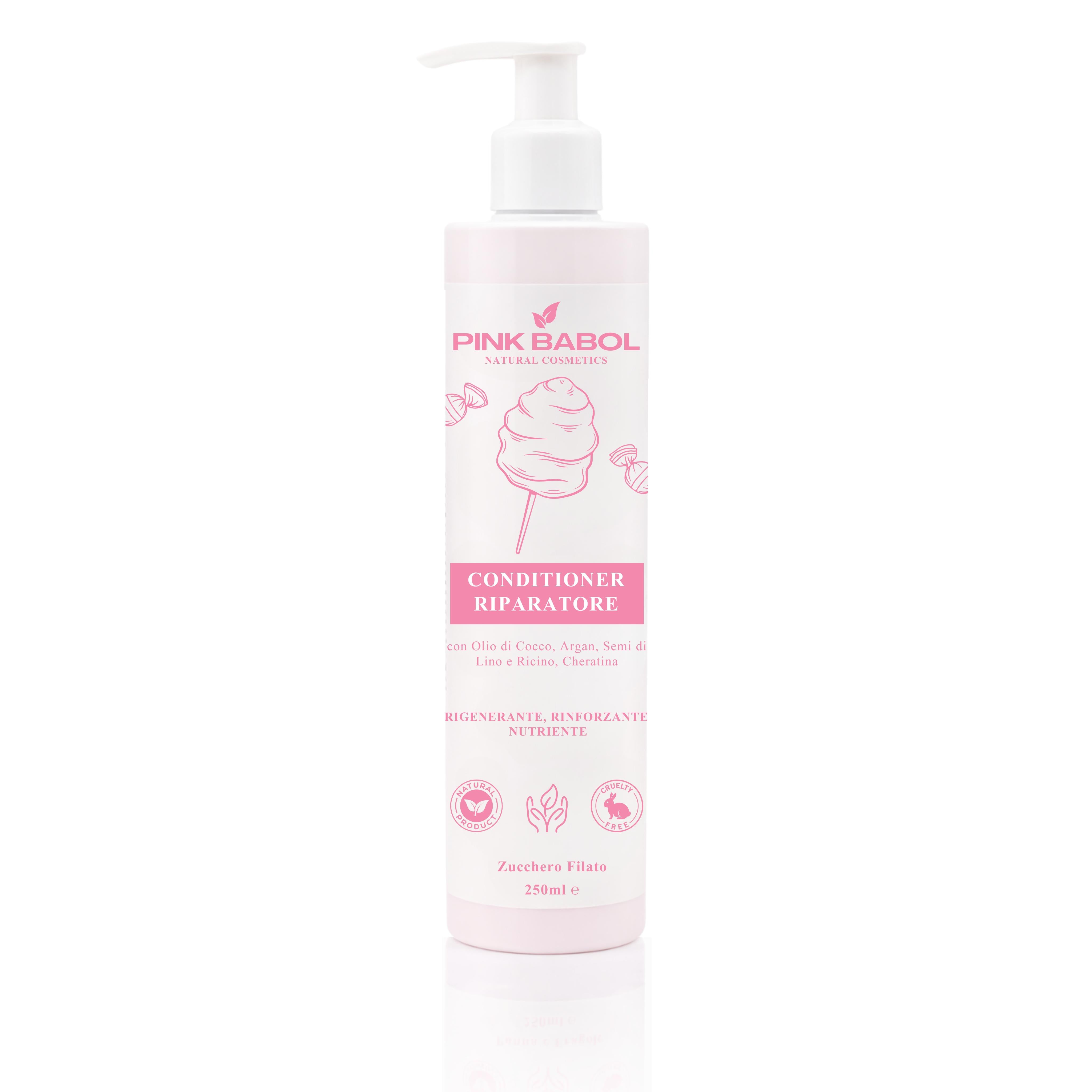 Conditioner Riparatore con Olio di Cocco, Argan, Semi di Lino e Ricino, Cheratina - Rigenerante, Rinforzante, Nutriente-Pink Babol