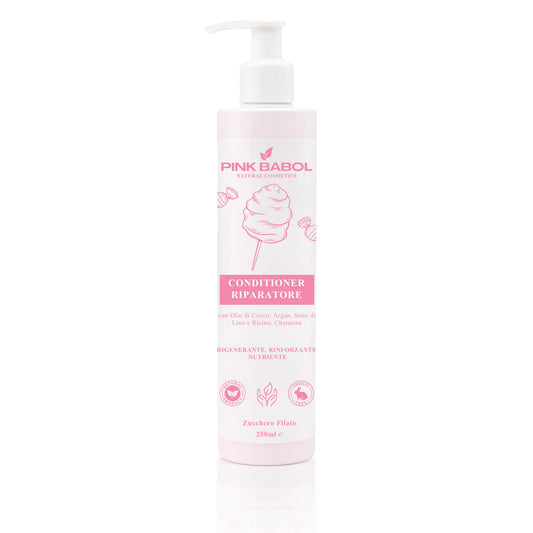 Conditioner Riparatore con Olio di Cocco, Argan, Semi di Lino e Ricino, Cheratina - Rigenerante, Rinforzante, Nutriente-Pink Babol