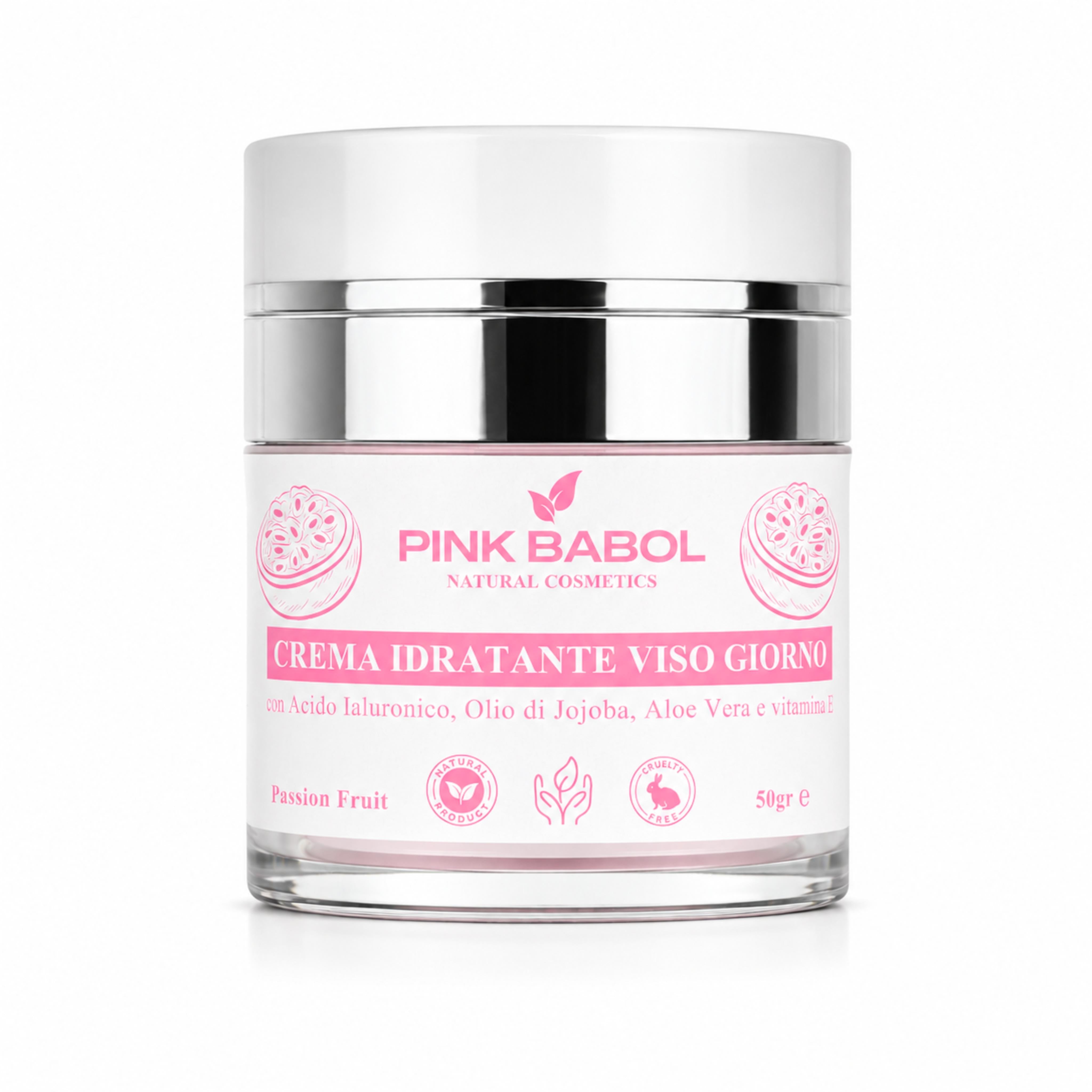 Crema Idratante Viso Giorno con Acido Ialuronico, Aloe Vera, Olio di Jojoba, Burro di Karité e Vitamina E – Rigenerante, Illuminante, Lenitiva, Nutriente e Antietà Naturale-Pink Babol