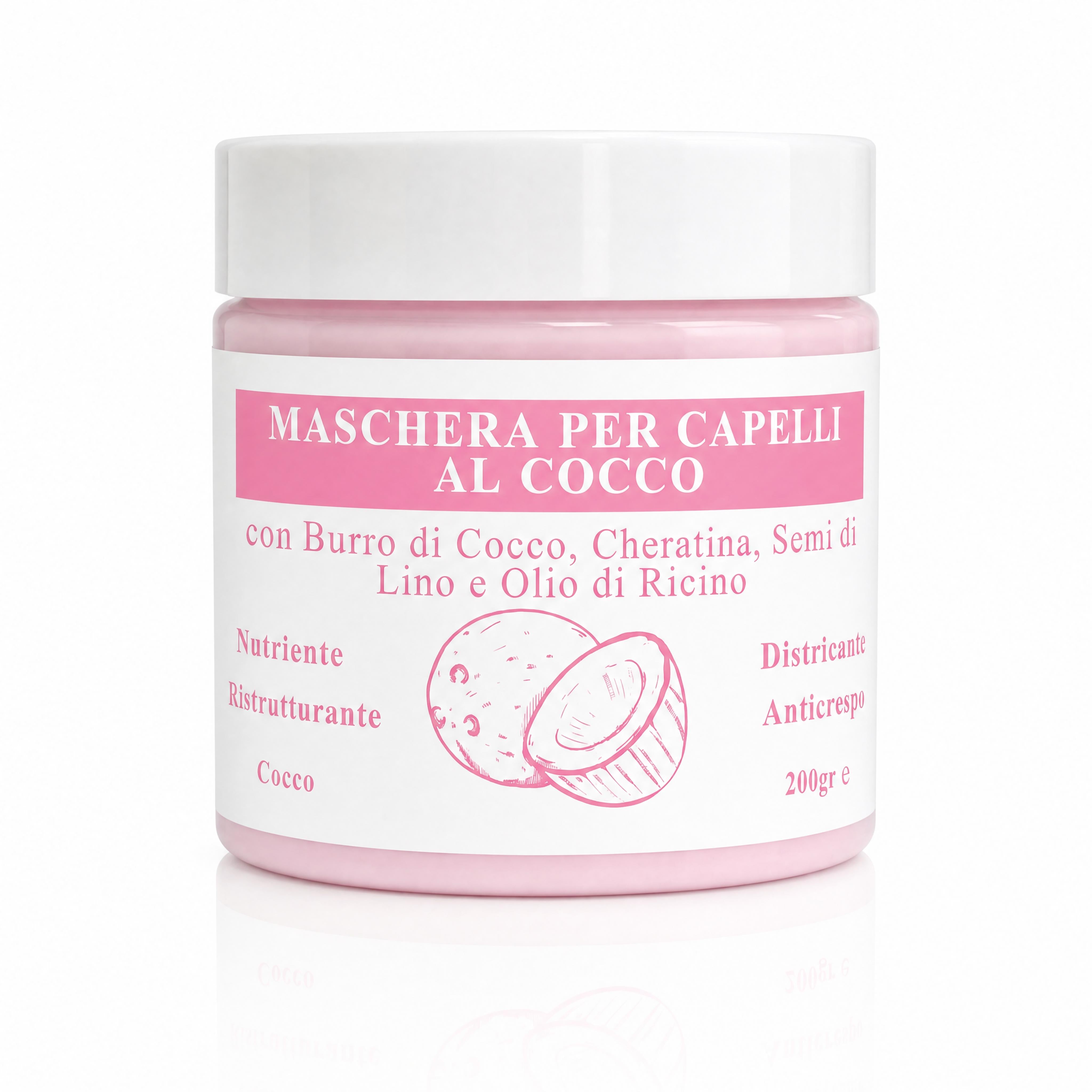 Maschera Capelli al Cocco con Burro di Cocco, Cheratina, Semi di Lino e Olio di Ricino - Nutriente, Ristrutturante, Districante e Anticrespo-Pink Babol