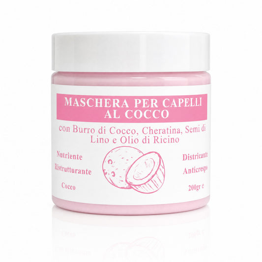 Maschera Capelli al Cocco con Burro di Cocco, Cheratina, Semi di Lino e Olio di Ricino - Nutriente, Ristrutturante, Districante e Anticrespo-Pink Babol