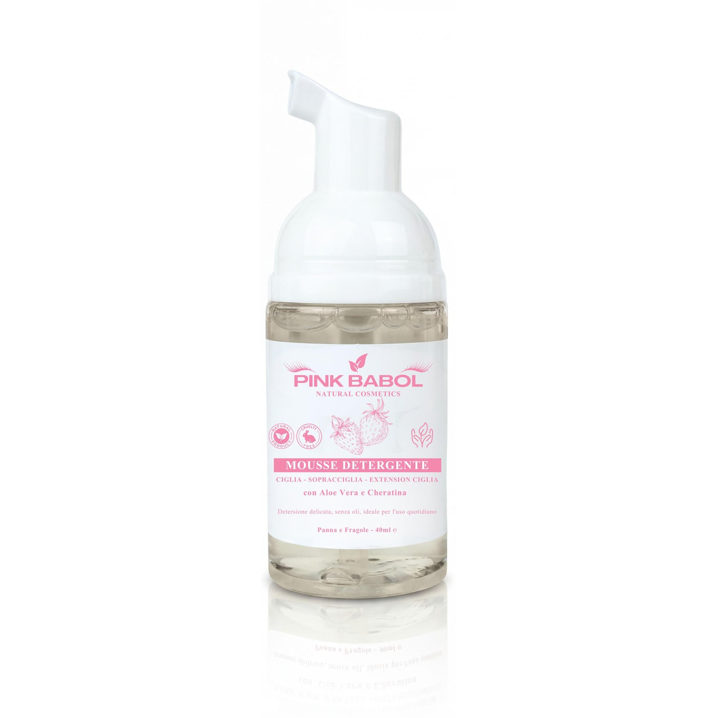 Mousse detergente per Ciglia, Sopracciglia & Extension Ciglia con Aloe Vera e Cheratina - Detersione delicata, senza oli, ideale per l'uso quotidiano-Pink Babol