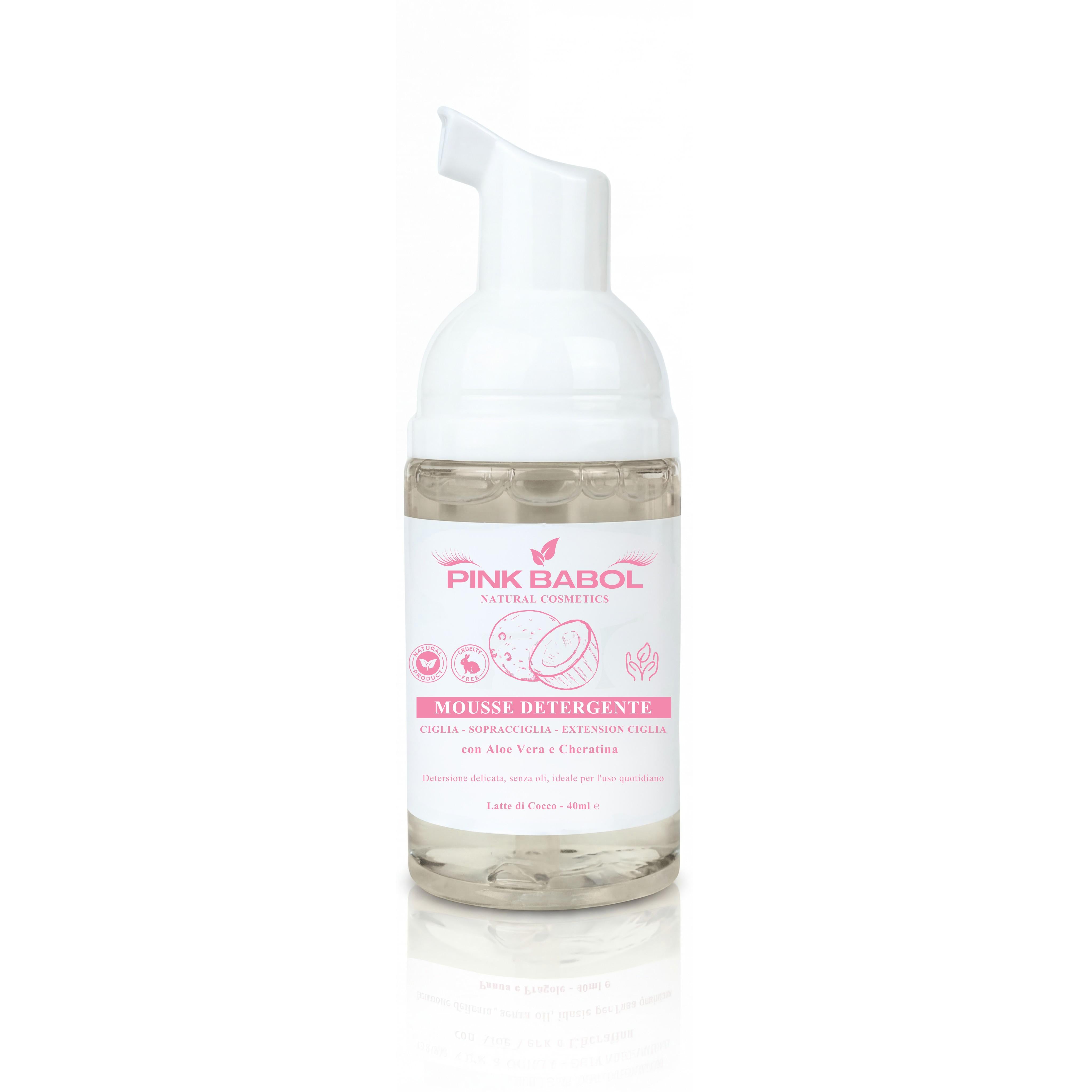 Mousse detergente per Ciglia, Sopracciglia & Extension Ciglia con Aloe Vera e Cheratina - Detersione delicata, senza oli, ideale per l'uso quotidiano-Pink Babol