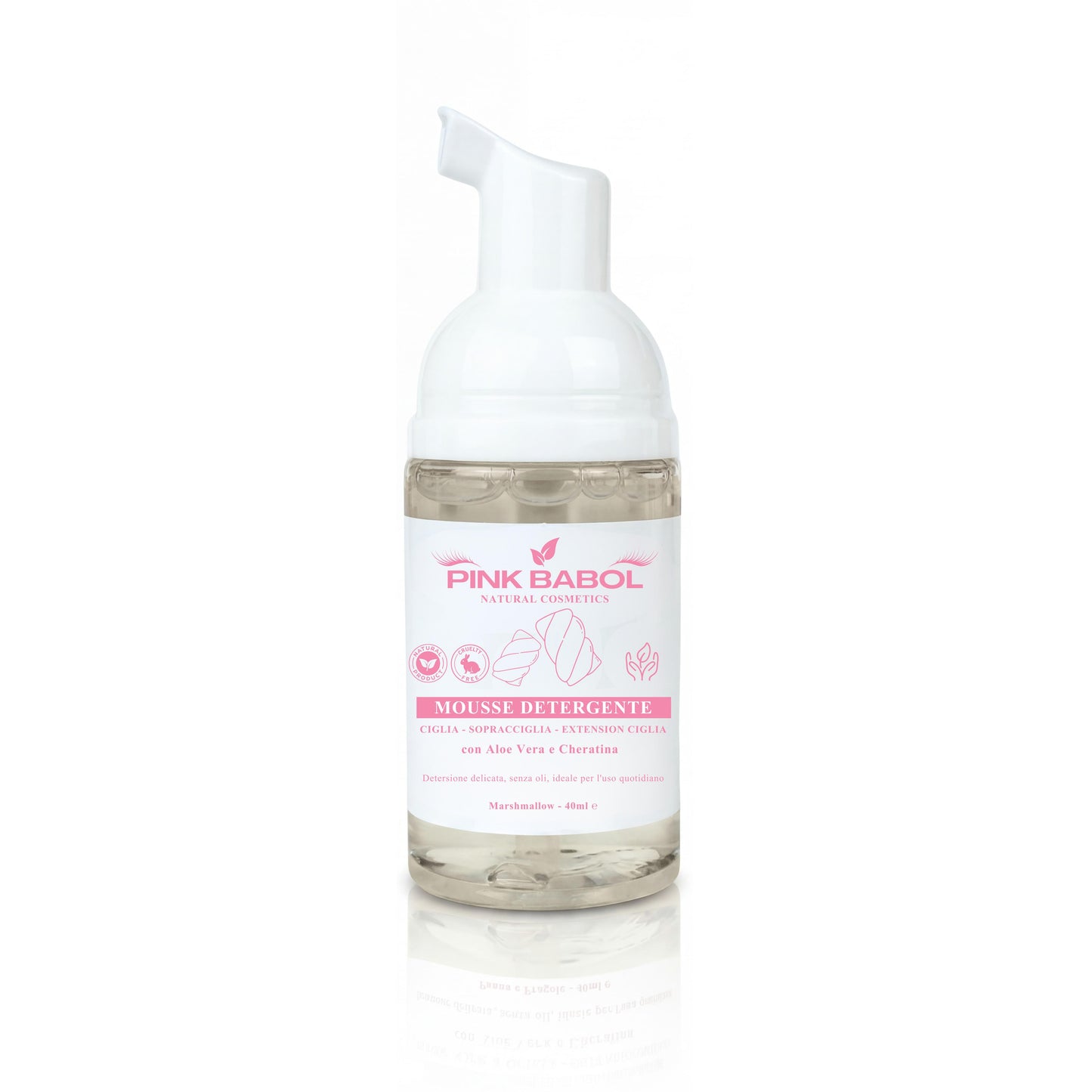 Mousse detergente per Ciglia, Sopracciglia & Extension Ciglia con Aloe Vera e Cheratina - Detersione delicata, senza oli, ideale per l'uso quotidiano-Pink Babol