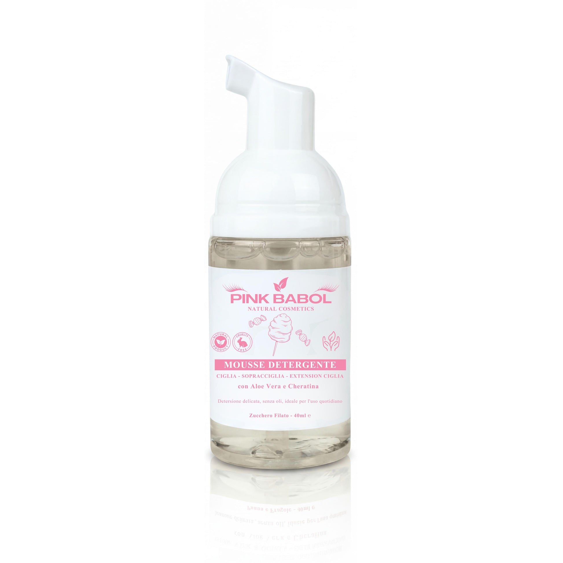 Mousse detergente per Ciglia, Sopracciglia & Extension Ciglia con Aloe Vera e Cheratina - Detersione delicata, senza oli, ideale per l'uso quotidiano-Pink Babol