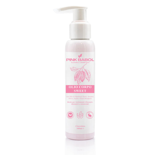 Olio Corpo/Massaggi SWEET con Olio di Mandorle Dolci, Sesamo, Oliva, Jojoba e Rosa Mosqueta - Anti Smagliature, Emolliente e Nutriente con dolci note di Cioccolato-Pink Babol