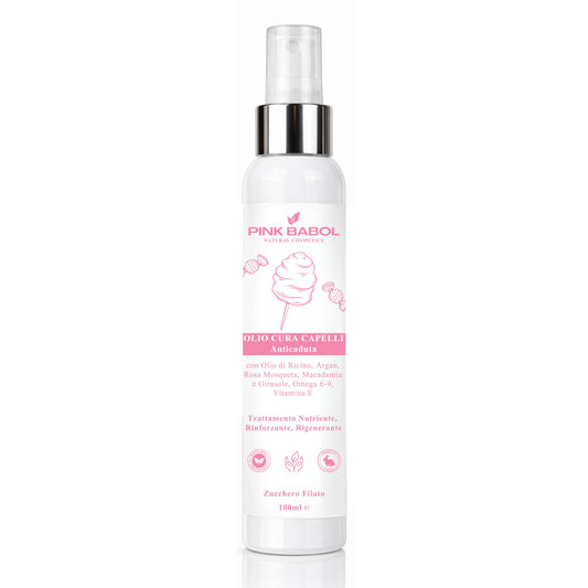 Olio Cura Capelli Anticaduta con Olio di Ricino, Argan, Rosa Mosqueta e Macadamia, Omega 6-9, Vitamina E - Trattamento Nutriente, Rinforzante, Rigenerante-Pink Babol