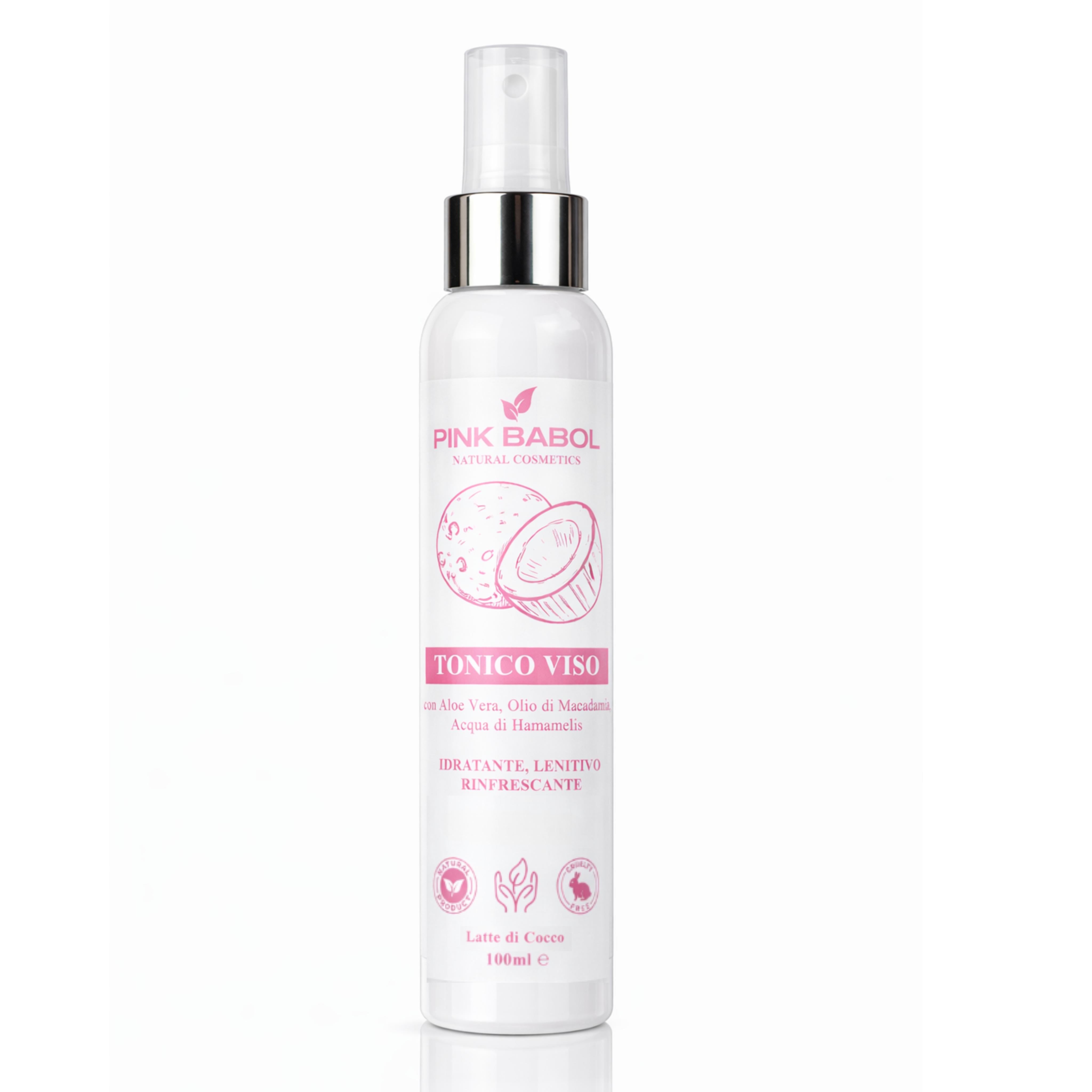 Tonico Viso con Aloe Vera, Olio di Macadamia, Acqua di Hamamelis - Idratante, Lenitivo, Rinfrescante-Pink Babol