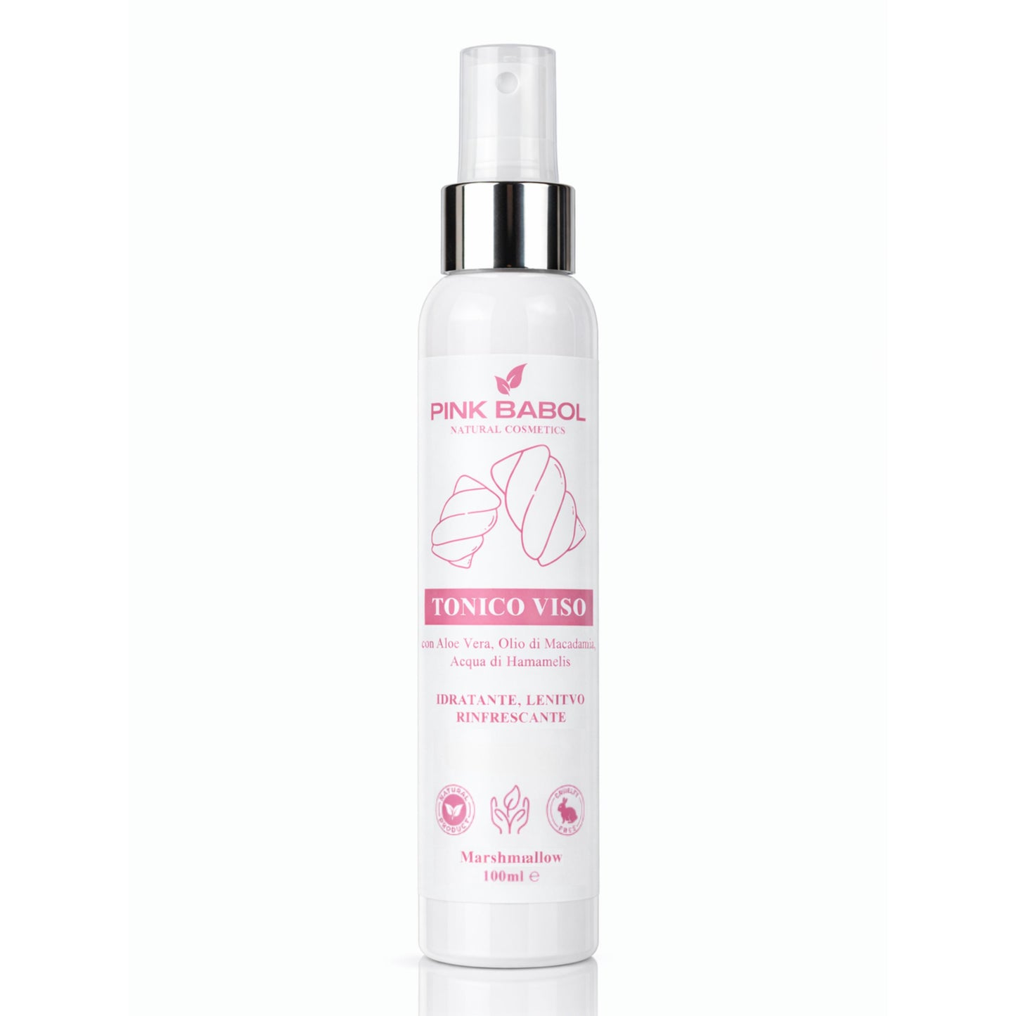 Tonico Viso con Aloe Vera, Olio di Macadamia, Acqua di Hamamelis - Idratante, Lenitivo, Rinfrescante-Pink Babol