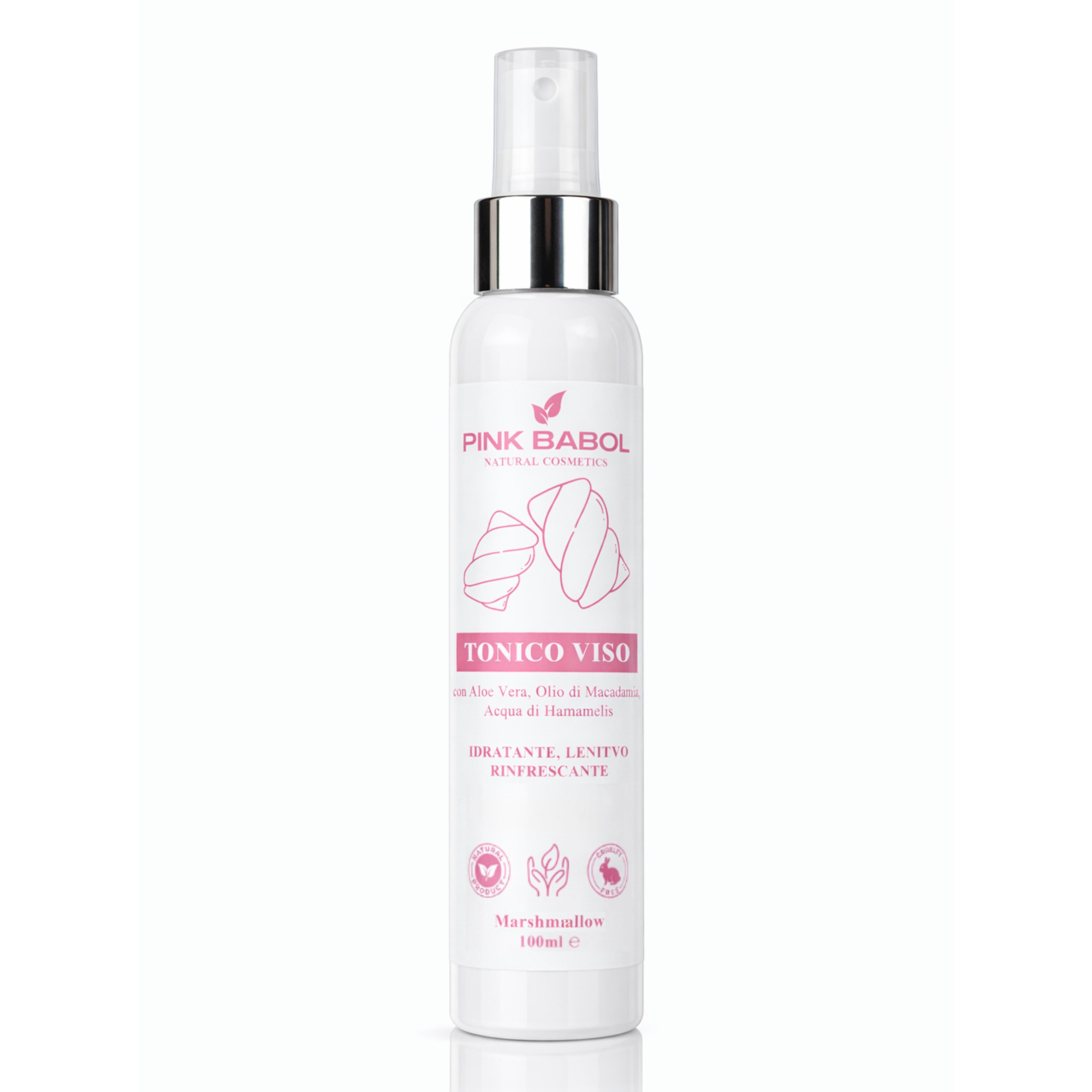 Tonico Viso con Aloe Vera, Olio di Macadamia, Acqua di Hamamelis - Idratante, Lenitivo, Rinfrescante-Pink Babol