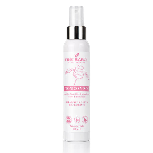 Tonico Viso con Aloe Vera, Olio di Macadamia, Acqua di Hamamelis - Idratante, Lenitivo, Rinfrescante-Pink Babol